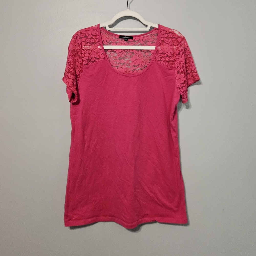 Women’s Pink Lace-Yoke Scoop Neck Top